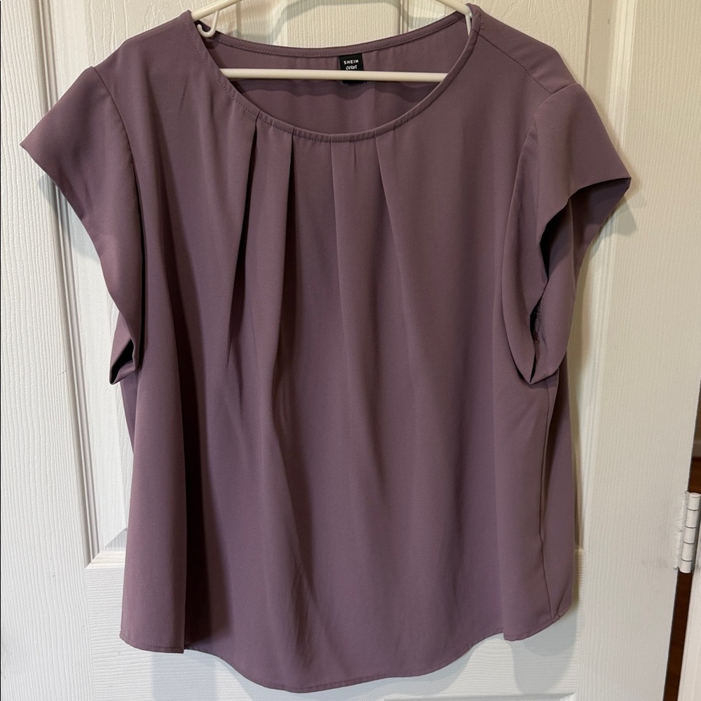SHEIN Dusty Mauve Pleated Cap-Sleeve Blouse